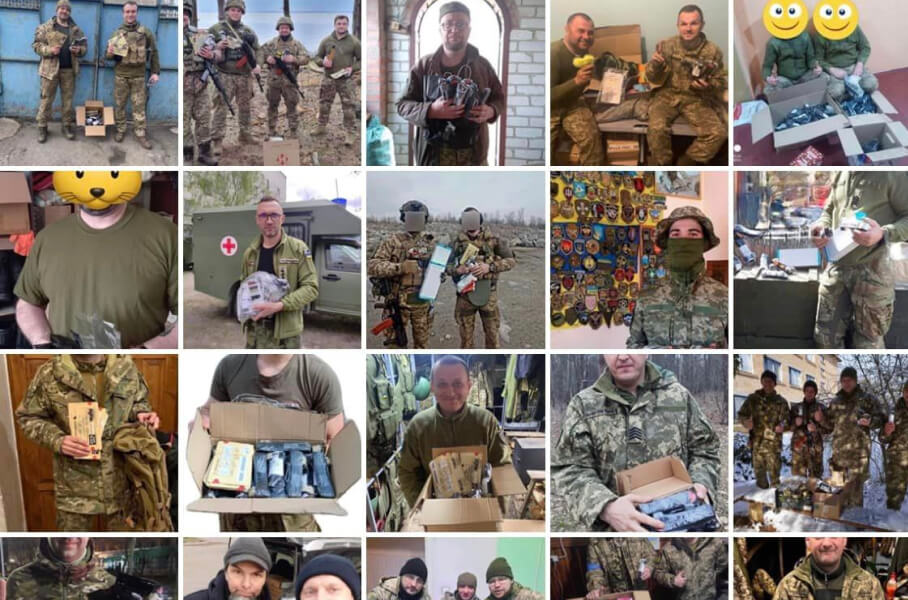 寄付された医療物資を持つ兵士達