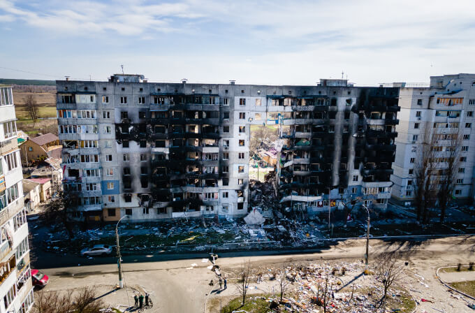 砲撃を受けた様子